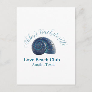 Bachelorette party beach club blue sea shell name postcard