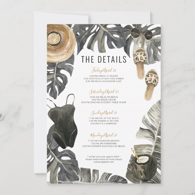 Bachelorette Party Beach Weekend Itinerary Invitat Invitation (Back)