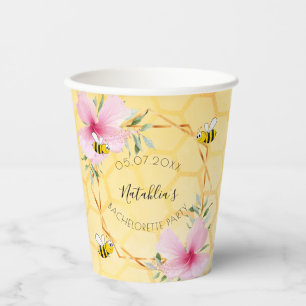 Bachelorette party bees pink flowers honeycomb paper cups