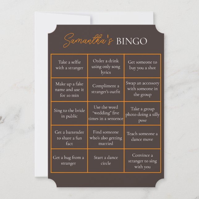 Bachelorette Party Bingo Game | Fun Bridal Shower Invitation (Front)