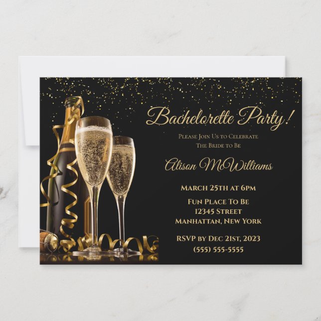Bachelorette Party-Black and Gold- Invitation (Front)