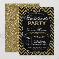 Bachelorette Party Black & Gold Glitter Invitation