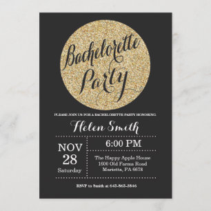 Bachelorette Party Black Gold Glitter Invitation