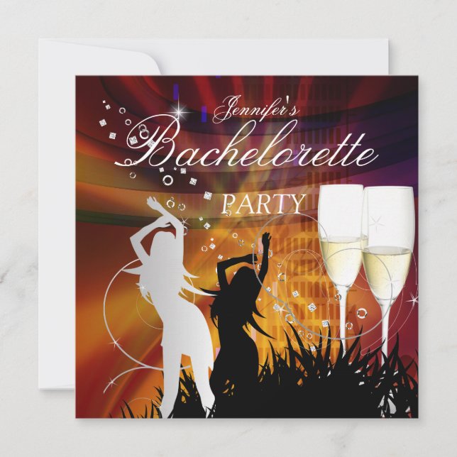 Bachelorette Party Black Gold White Champagne Invitation (Front)
