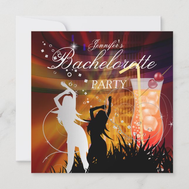 Bachelorette Party Black Gold White Cocktail Invitation (Front)