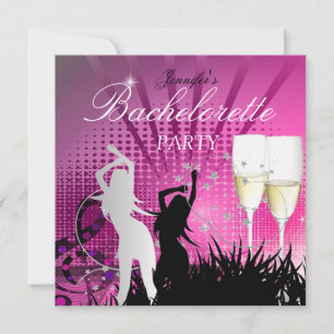 Bachelorette Party Black Pink White Champagne Invitation