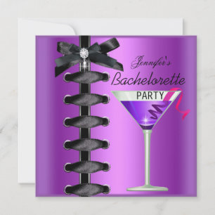 Bachelorette Party Black Purple Cocktail Tie Invitation