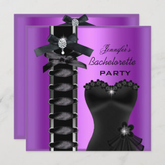 Bachelorette Party Black Purple Diamond Corset Tie Invitation