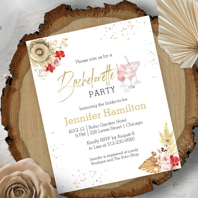 Bachelorette Party Boho Cocktail budget Invitation (Creator Uploaded)