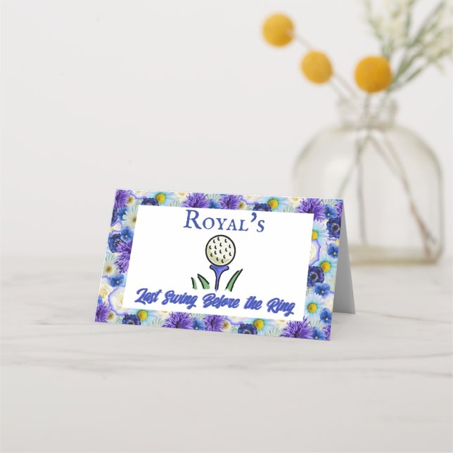 Bachelorette Party Bridal Shower Golf Blue Floral Place Card (Front)