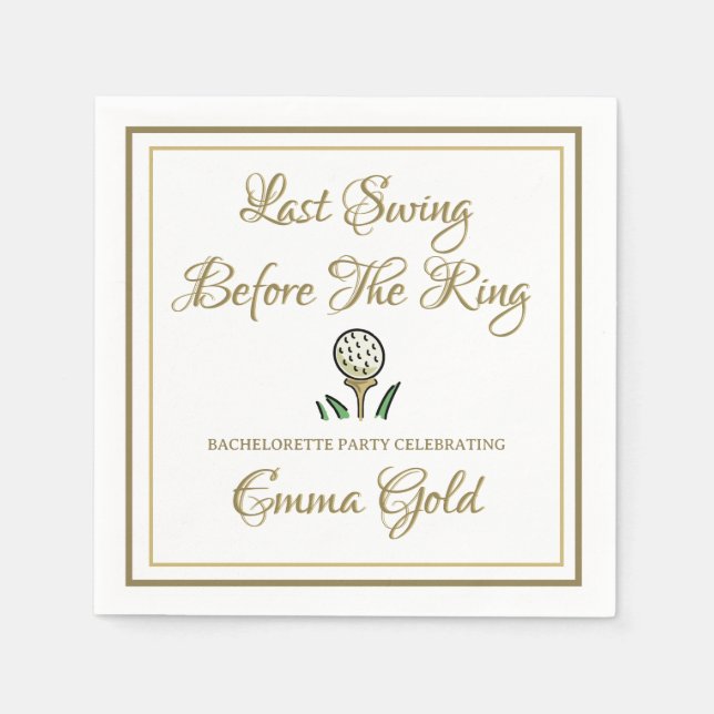 Bachelorette Party Bridal Shower Golf Gold & White Napkin (Front)
