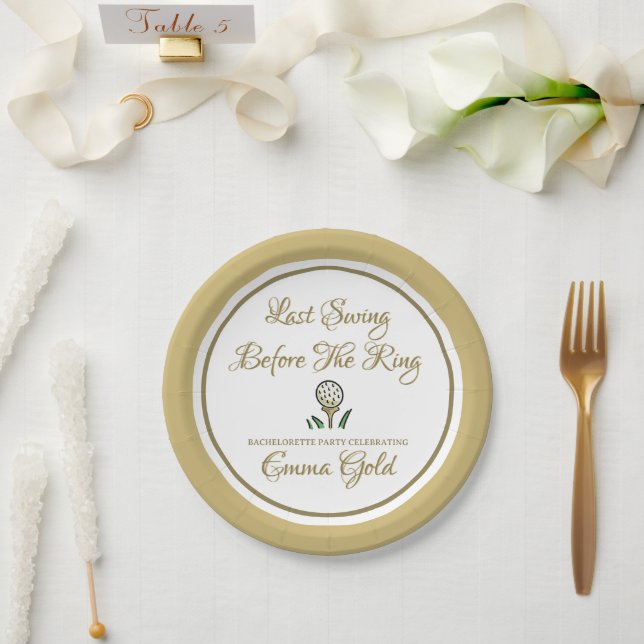 Bachelorette Party Bridal Shower Golf Gold & White Paper Plate (Wedding)