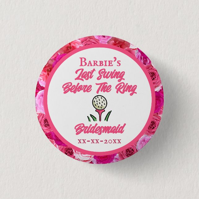 Bachelorette Party Bridal Shower Golf Pink Floral 3 Cm Round Badge (Front)