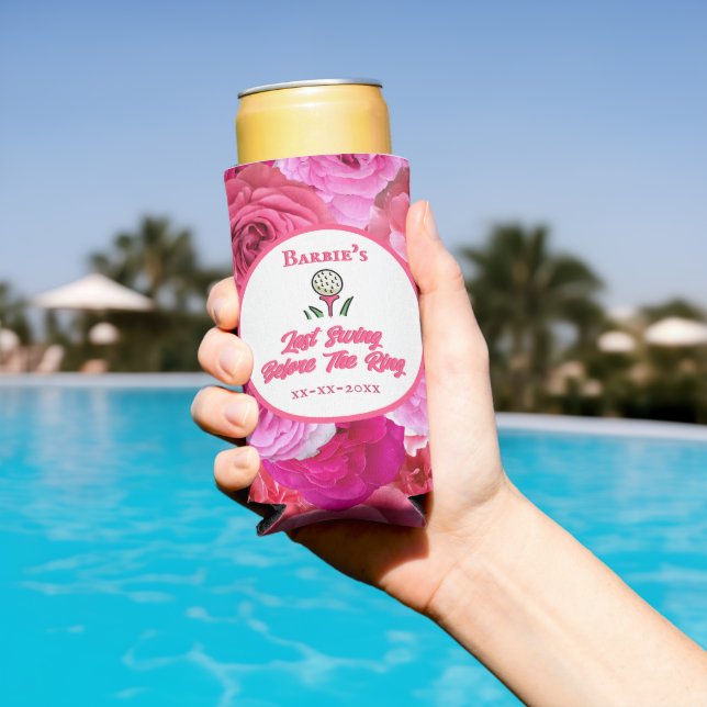 Bachelorette Party Bridal Shower Golf Pink Floral Seltzer Can Cooler (In Situ Pool)