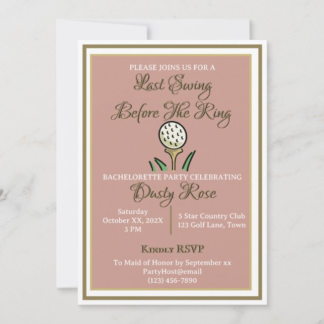 Bachelorette Party Bridal Shower Golf Rose Gold Invitation (Front)
