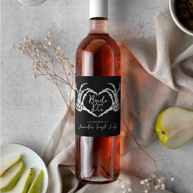 Bachelorette Party Bride or Die Gothic Heart Wine Label (Creator Uploaded)