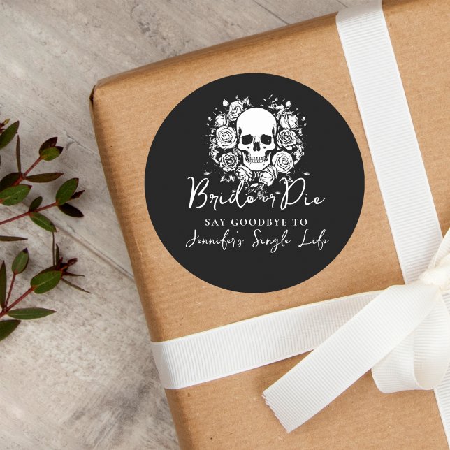 Bachelorette Party Bride or Die Skull Floral Classic Round Sticker (Creator Uploaded)