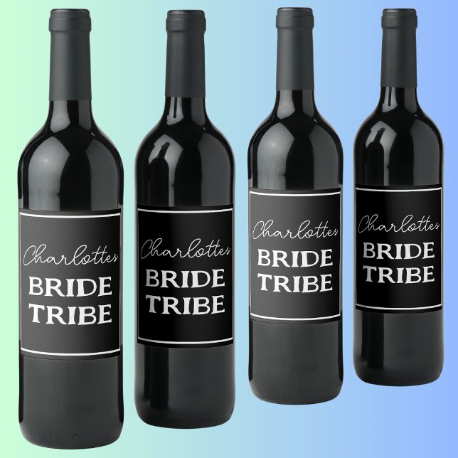Bachelorette Party Bride Tribe Black And White Wine Label (Creator Uploaded)