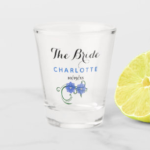 Bachelorette Party Bride Wedding Blue Flowers Shot Glass