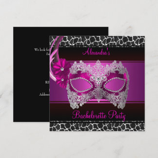Bachelorette Party Bright Pink Mask Black White Invitation