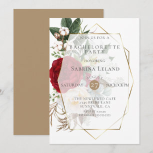 Bachelorette Party Burgundy Ivory Peonies Invitation