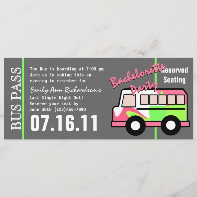 Bachelorette Party Bus Pass Programme (Front)