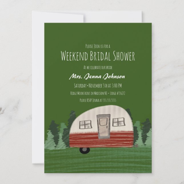 Bachelorette Party Camper Mountains Weekend Green Invitation (Front)