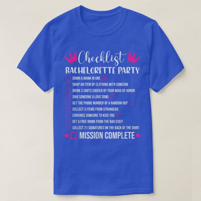 Bachelorette Party Checklist Games Bride T-Shirt (Design Front)