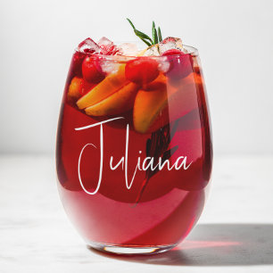 Bachelorette Party Chic White Script Stemless Wine Glass