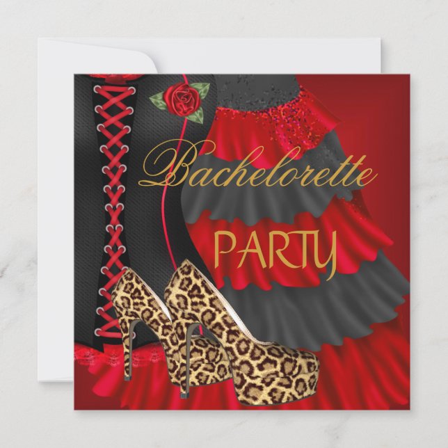 Bachelorette Party Corset Black Red Dress Shoes Invitation (Front)