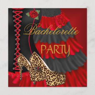 Bachelorette Party Corset Black Red Dress Shoes Invitation