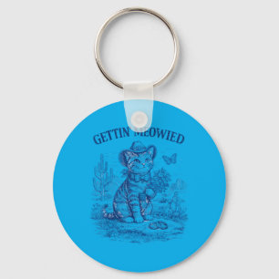 Bachelorette Party Cowboy Cowgirl Getting Meowied Key Ring