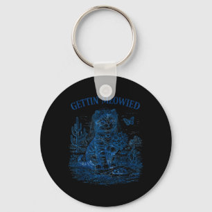 Bachelorette Party Cowgirl Getting Meowied Cat Key Ring