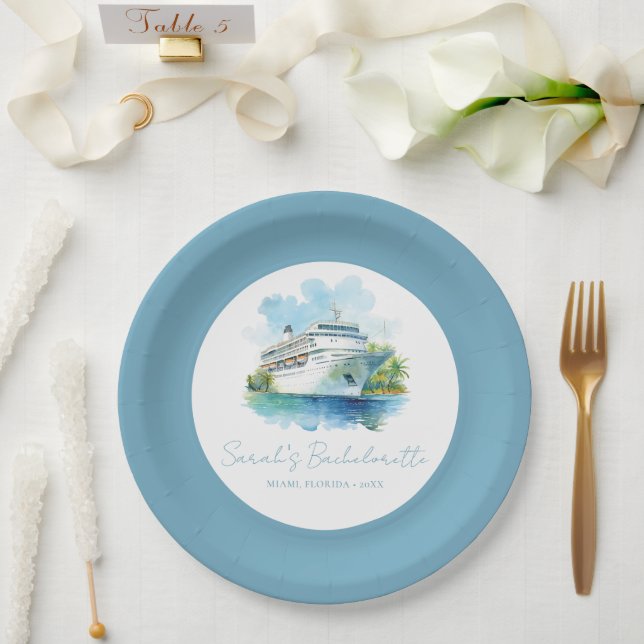 Bachelorette Party Cruise Boat Personalised Paper Plate (Wedding)