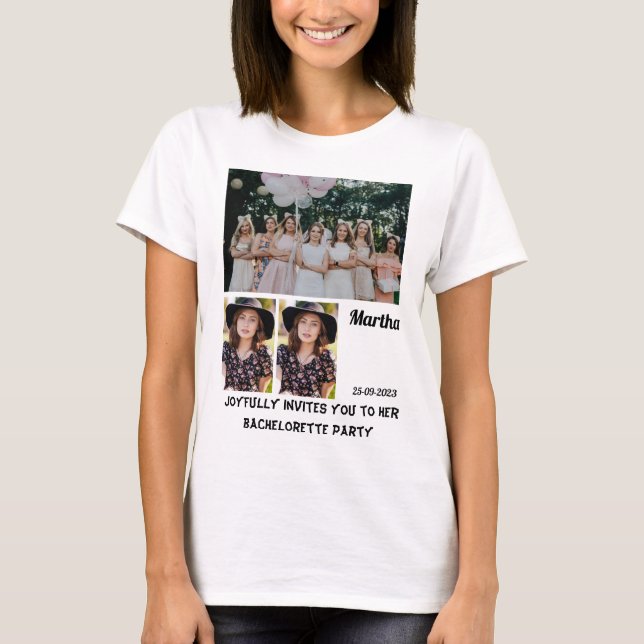 Bachelorette Party custom 3 Photo Collage   T-Shirt (Front)
