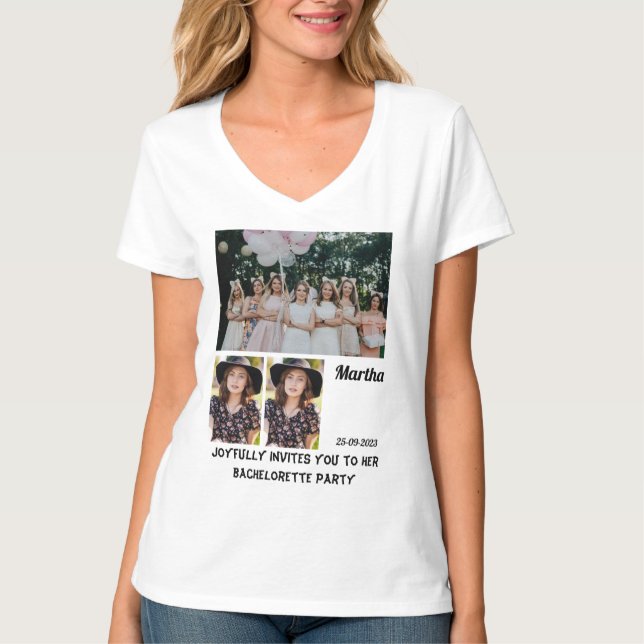 Bachelorette Party custom 3 Photo Collage  T-Shirt (Front)