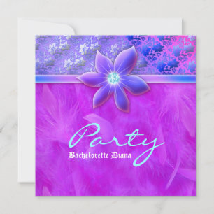 Bachelorette Party Feather Boa Lace Floral Violet Invitation
