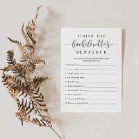 Bachelorette Party Game Card Finish the Sentence