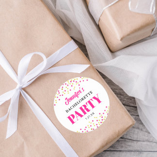 Bachelorette Party Glam Pink Gold Dots Round Classic Round Sticker