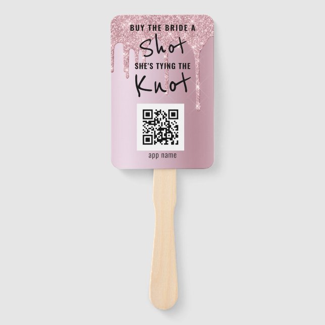 Bachelorette Party Glitter Drip Buy Shot QR Code  Hand Fan (Front)