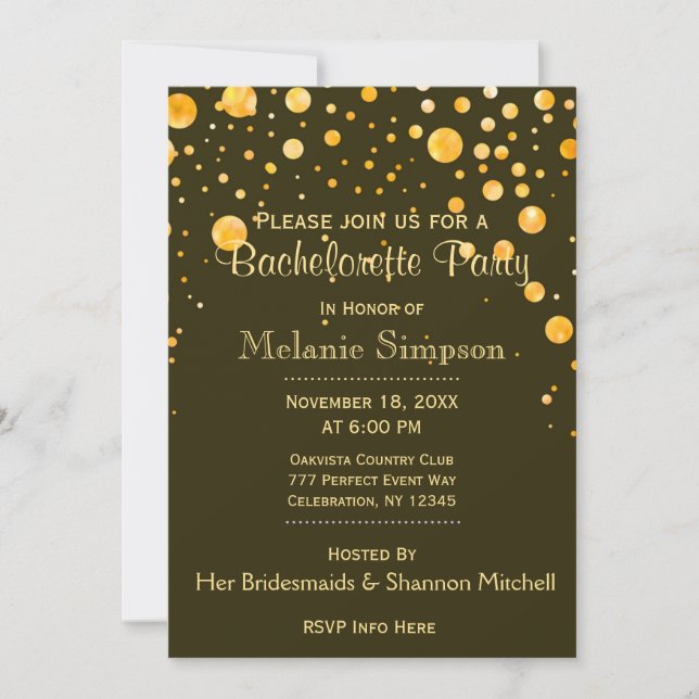 Bachelorette Party | Gold Circles Invitation (Front)