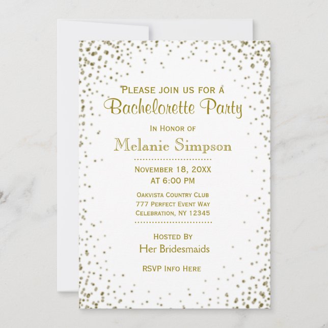 Bachelorette Party | Gold Confetti Invitation (Front)
