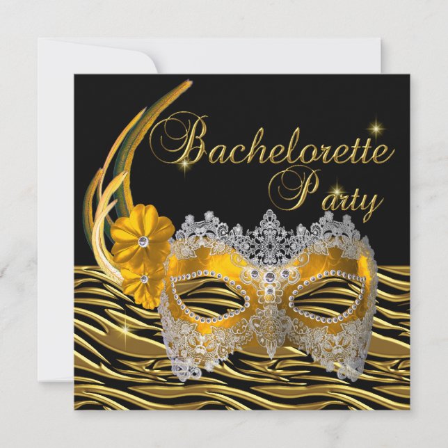 Bachelorette Party Gold Mask Black Invitation (Front)