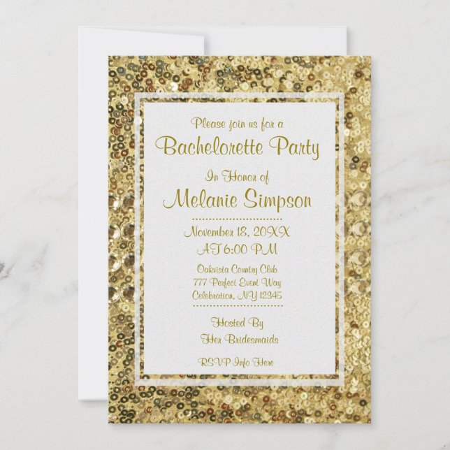 Bachelorette Party | Gold Sequins Invitation (Front)