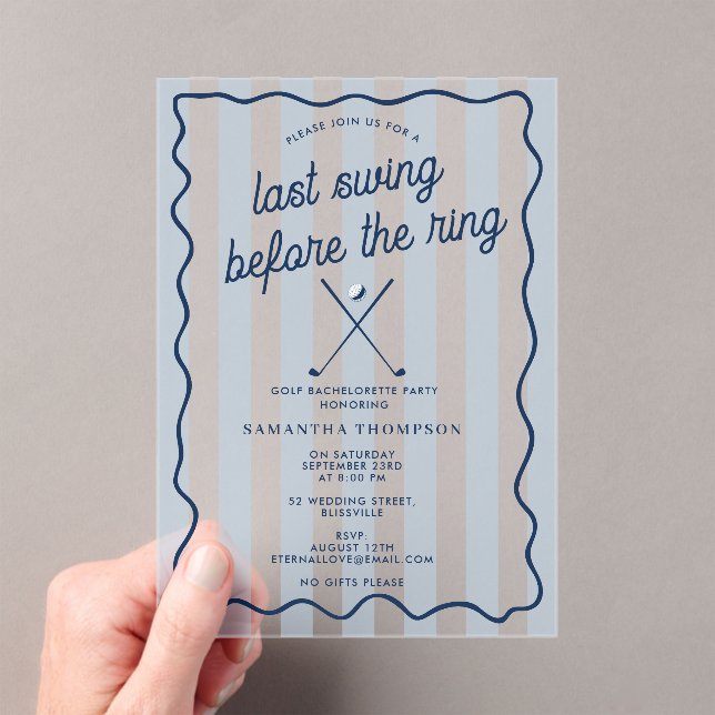 Bachelorette Party Golf Bach Retro Stripes Acrylic Invitations (Insitu (Handheld))