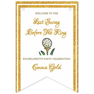 Bachelorette Party Golf Gold Glitter & White Bunting