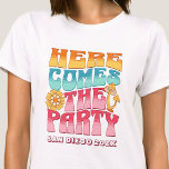 Bachelorette Party Groovy Retro Wavy Bridesmaid T-Shirt<br><div class="desc">Make a splash at your upcoming bachelorette party with this stunning bachelorette party personalised t-shirts. Whether you're celebrating a bach trip, a girls' vacation, or a best friends' holiday, this custom beach bachelorette party t-shirts are the perfect addition to your unforgettable getaway. Add a personal touch to your bachelorette party...</div>