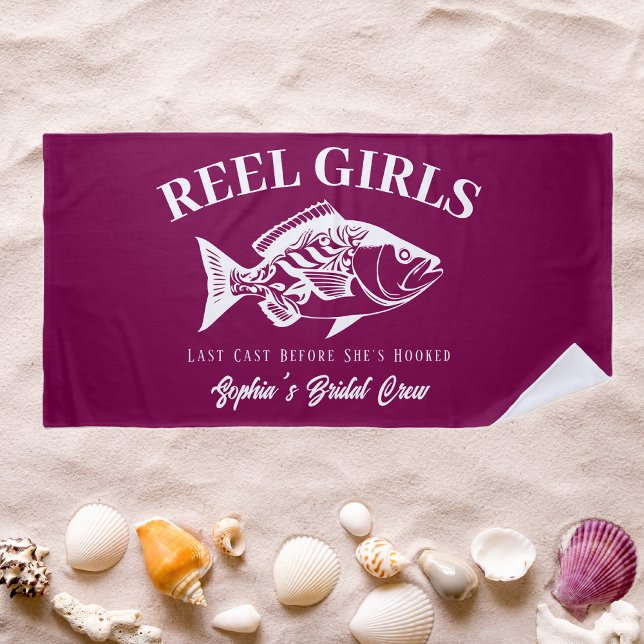 Bachelorette Party Hawaiian Fisherman Style Beach Towel (Bachelorette Party Gifts Reel Girls Hawaiian Fisherman Trend Fish Beach Towel Wine Color)