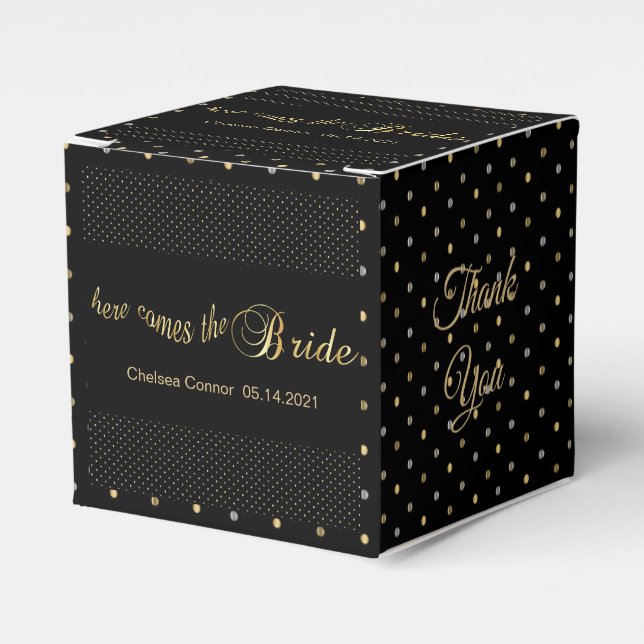 Bachelorette Party - Here Comes The Bride - Black Favour Box (Front Side)