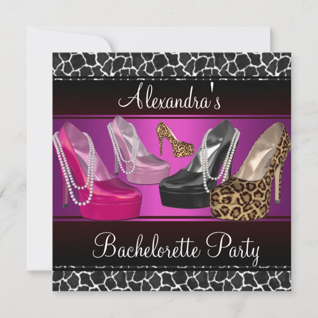 Bachelorette Party Hi Heel Shoes Bright Pink Invitation (Front)